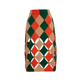 Multicolor Wool & Cashmere Skirt with Diamond Jacquard