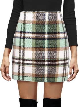 Plaid Mini Skirt for Women Fall Winter High Waist Bodycon Pencil Short Skirt Casual Wool Plaid A Line Mini Skirt