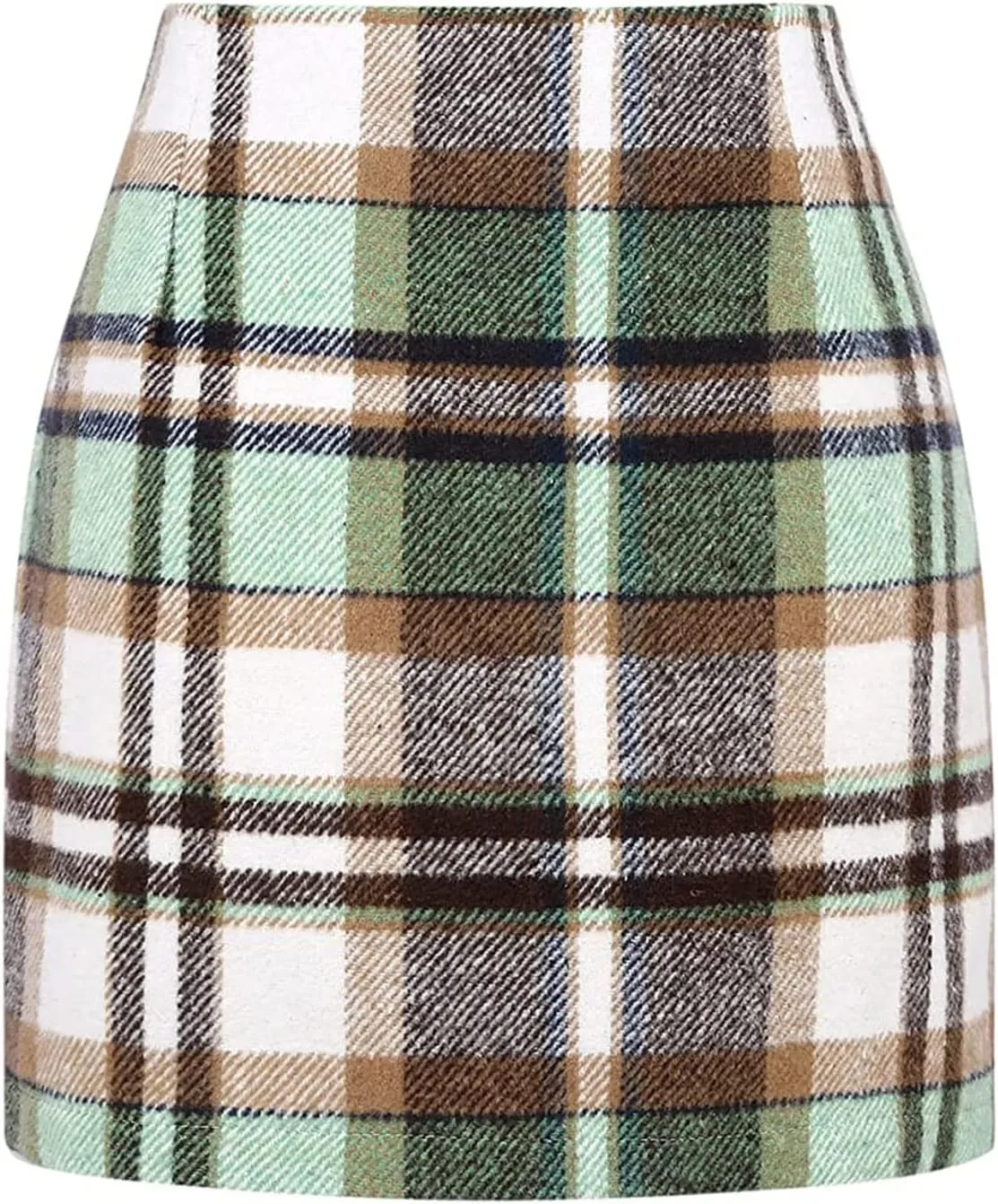 Plaid Mini Skirt for Women Fall Winter High Waist Bodycon Pencil Short Skirt Casual Wool Plaid A Line Mini Skirt