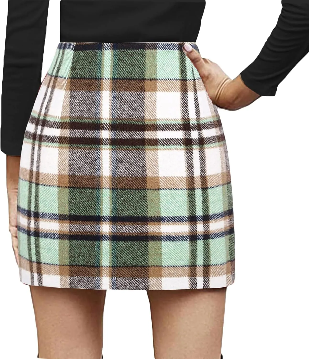 Plaid Mini Skirt for Women Fall Winter High Waist Bodycon Pencil Short Skirt Casual Wool Plaid A Line Mini Skirt