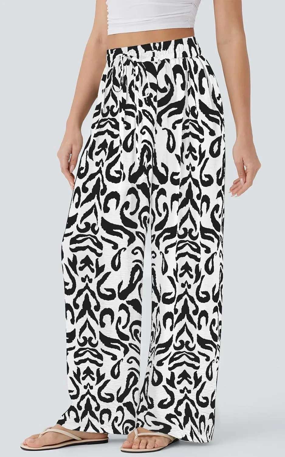 PRETTYGARDEN Womens Pants Elastic Waist Floral Lightweight Palazzo Pants for Women Casual Lounge Wide Leg Pants Woman