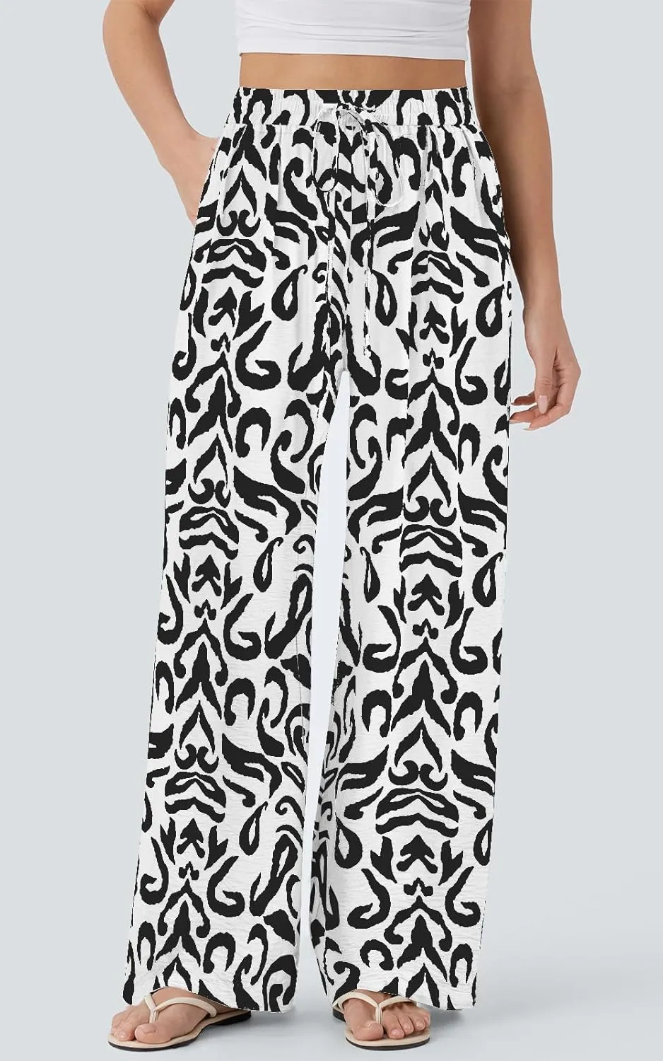 PRETTYGARDEN Womens Pants Elastic Waist Floral Lightweight Palazzo Pants for Women Casual Lounge Wide Leg Pants Woman