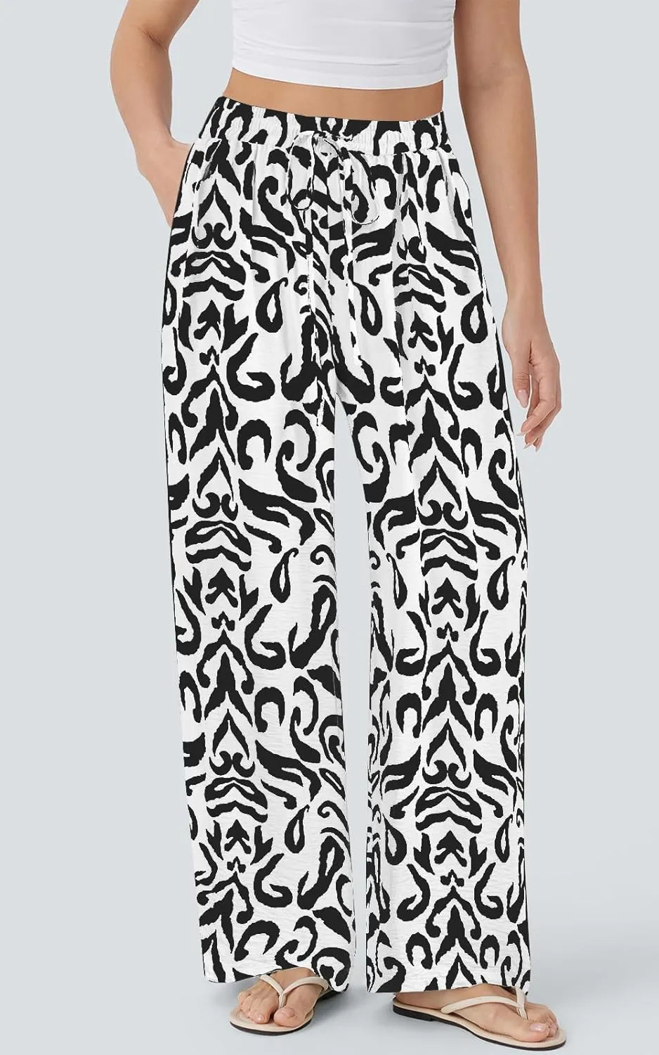 PRETTYGARDEN Womens Pants Elastic Waist Floral Lightweight Palazzo Pants for Women Casual Lounge Wide Leg Pants Woman