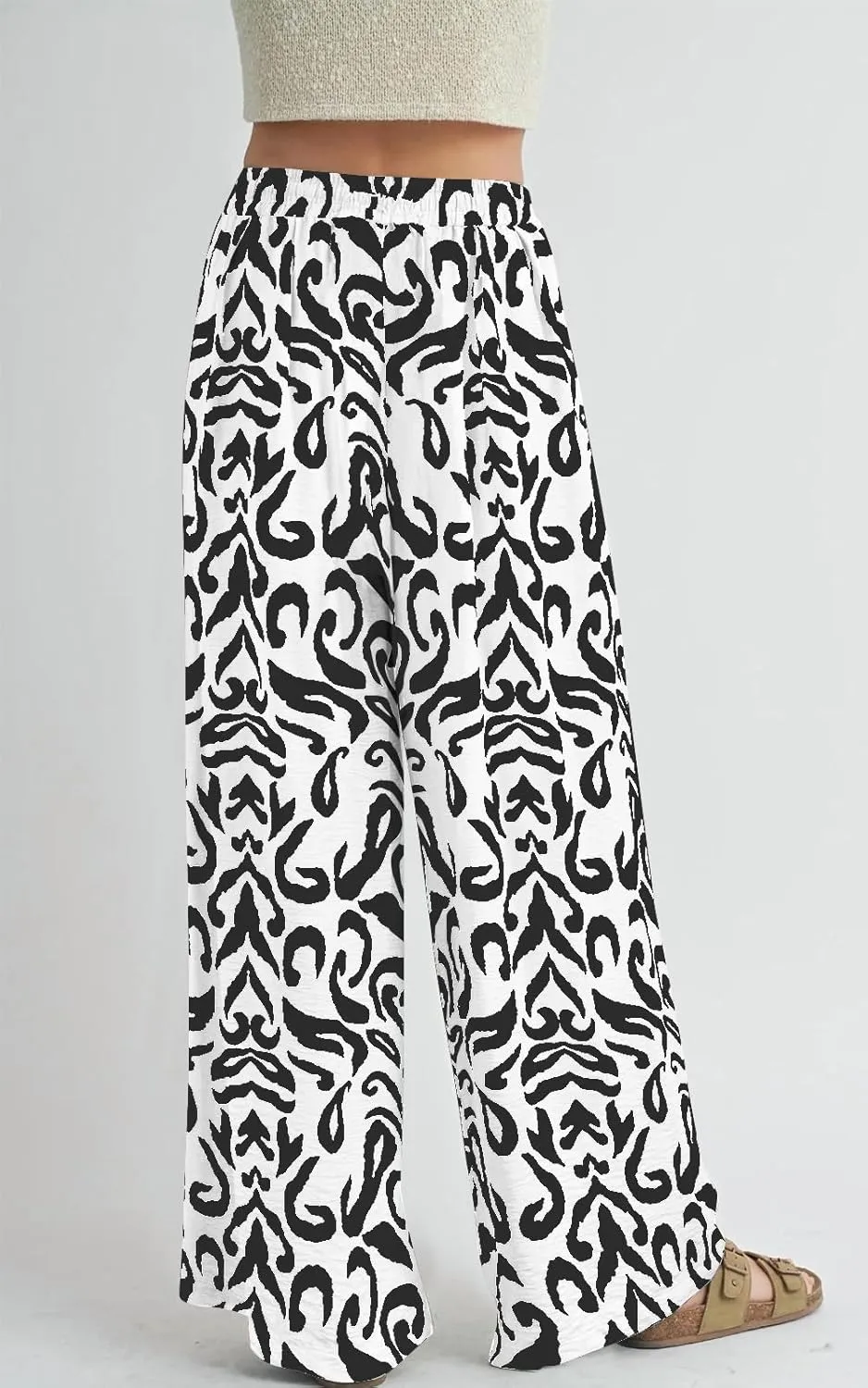 PRETTYGARDEN Womens Pants Elastic Waist Floral Lightweight Palazzo Pants for Women Casual Lounge Wide Leg Pants Woman