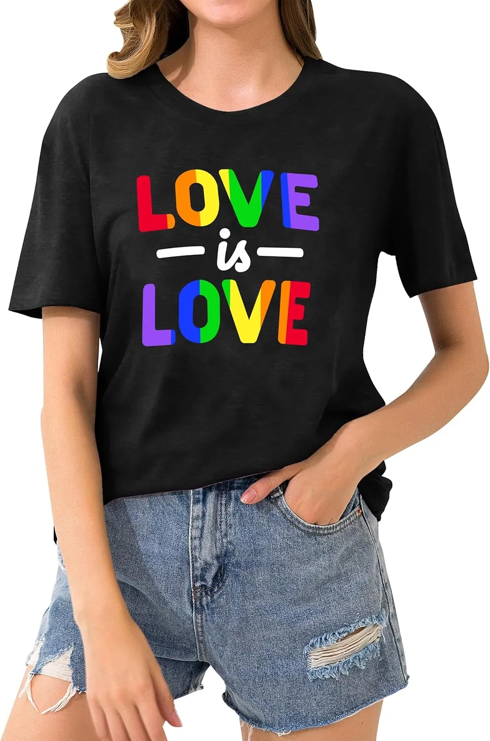 Pride Shirts for Women Lesbian Rainbow Graphic Tees Proud Ally LGBTQ Rainbow T-Shirt Tops