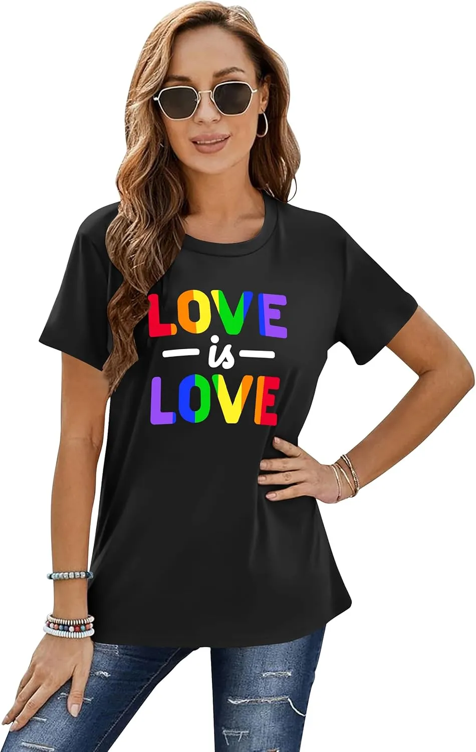 Pride Shirts for Women Lesbian Rainbow Graphic Tees Proud Ally LGBTQ Rainbow T-Shirt Tops