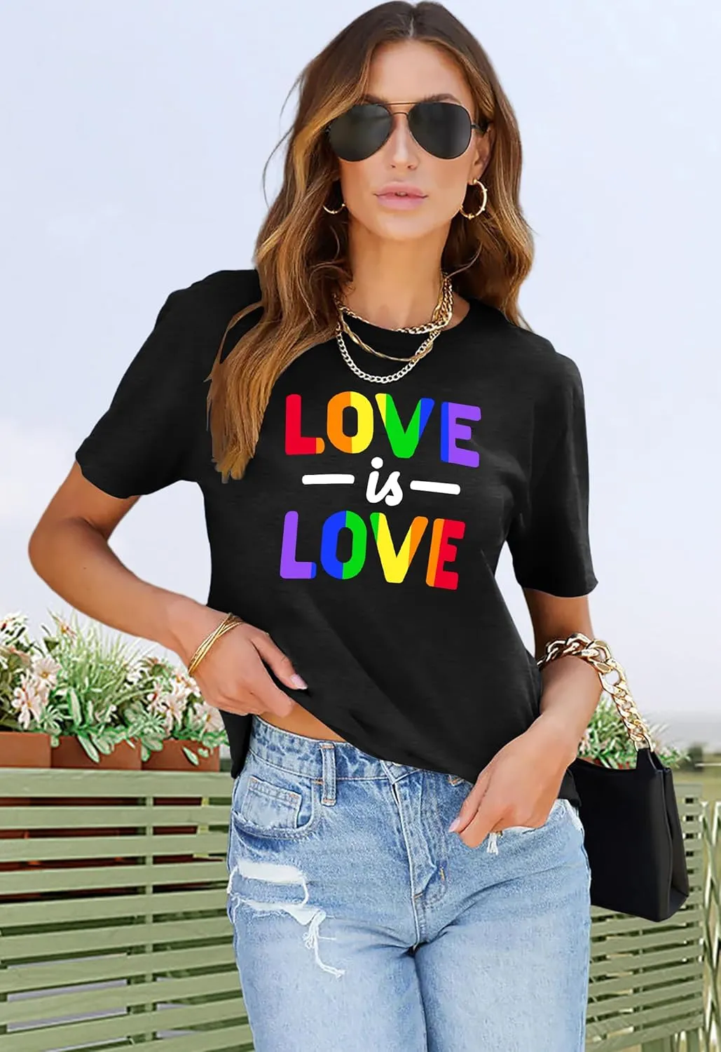 Pride Shirts for Women Lesbian Rainbow Graphic Tees Proud Ally LGBTQ Rainbow T-Shirt Tops