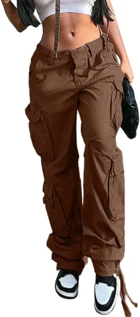 QYANGG Baggy Cargo Pants Women High Waist Pants for Women Loose Pocket Jogger Straight Wide Leg Y2K Cargo Pants