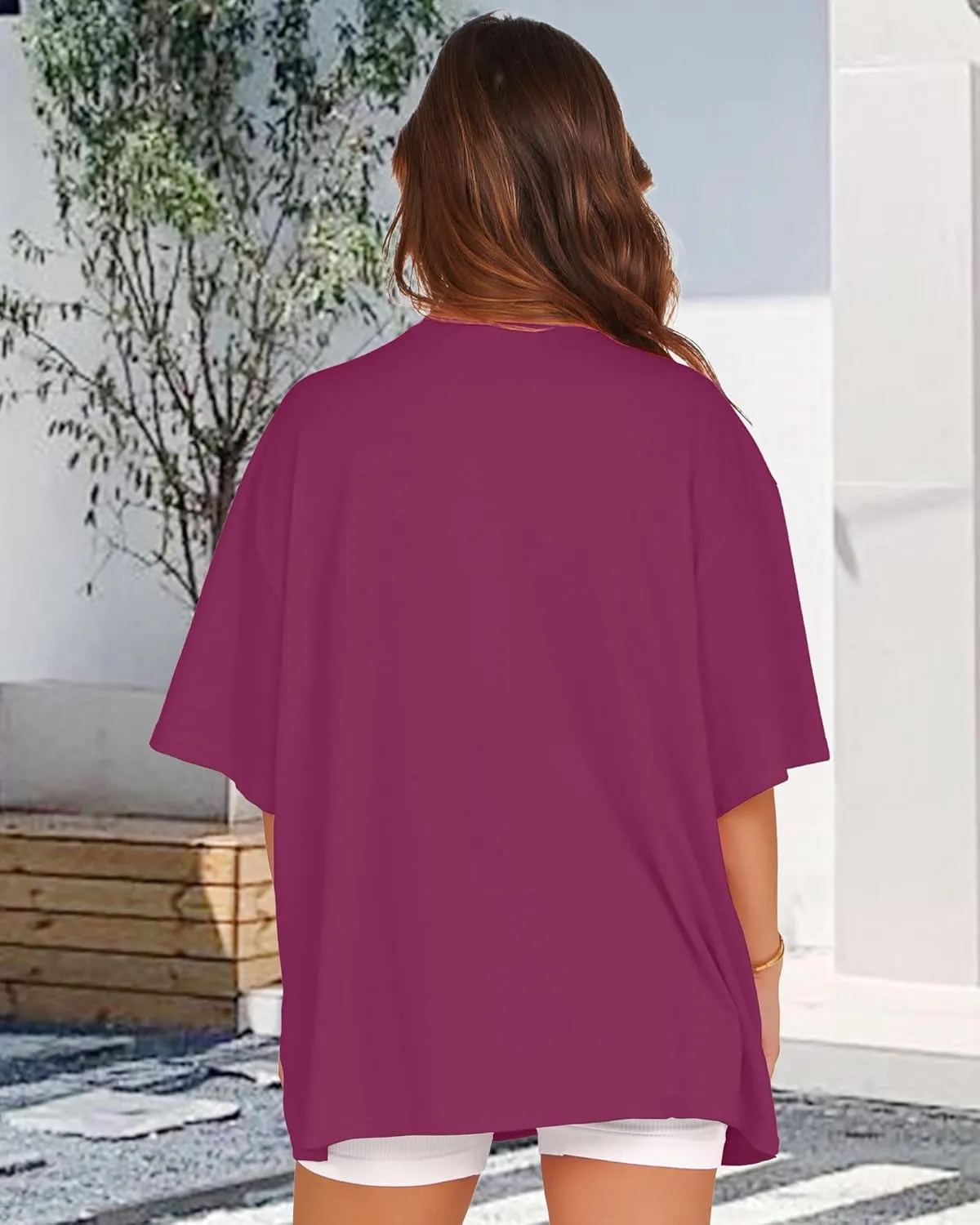 rosemia Oversized Tshirts for Women Summer Short Sleeve Round Neck Graphic Tee Shirt