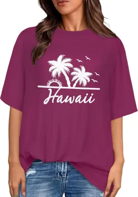 rosemia Oversized Tshirts for Women Summer Short Sleeve Round Neck Graphic Tee Shirt