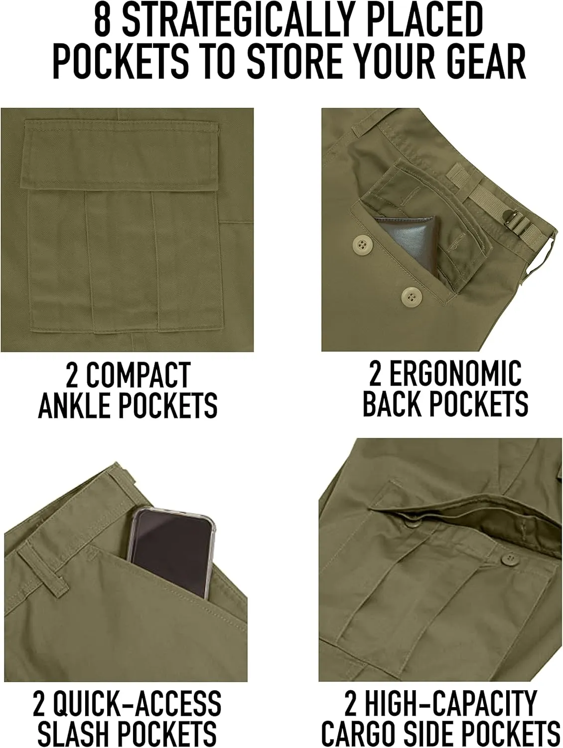 Rothco Vintage Paratrooper Cargo Fatigue Pants  Tactical Outdoor Comfortable Casual