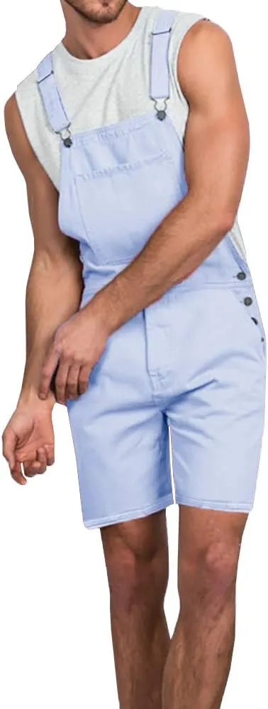 Runcati Mens Casual Bib Overall Shorts Lightweight Cotton Loose Fit Denim Jumpersuit Walkshort Pockets Rompers