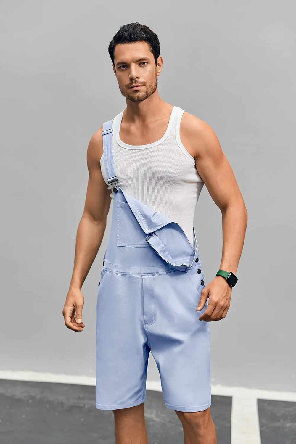 Runcati Mens Casual Bib Overall Shorts Lightweight Cotton Loose Fit Denim Jumpersuit Walkshort Pockets Rompers