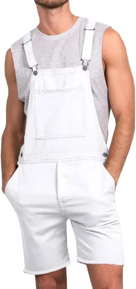 Runcati Mens Casual Bib Overall Shorts Lightweight Cotton Loose Fit Denim Jumpersuit Walkshort Pockets Rompers