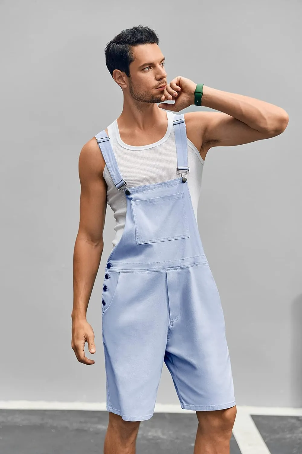 Runcati Mens Casual Bib Overall Shorts Lightweight Cotton Loose Fit Denim Jumpersuit Walkshort Pockets Rompers