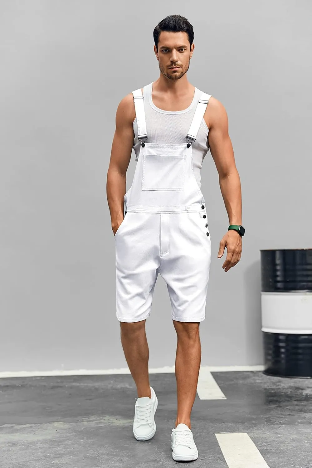 Runcati Mens Casual Bib Overall Shorts Lightweight Cotton Loose Fit Denim Jumpersuit Walkshort Pockets Rompers