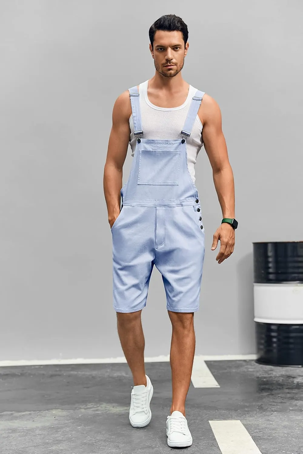 Runcati Mens Casual Bib Overall Shorts Lightweight Cotton Loose Fit Denim Jumpersuit Walkshort Pockets Rompers