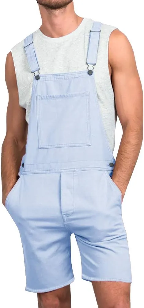 Runcati Mens Casual Bib Overall Shorts Lightweight Cotton Loose Fit Denim Jumpersuit Walkshort Pockets Rompers