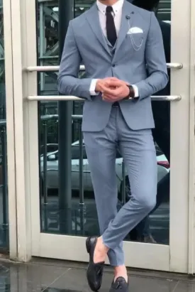 Sky blue formal three-piece suit for men