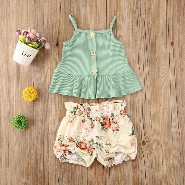 Sleeveless Top With Flower Shorts