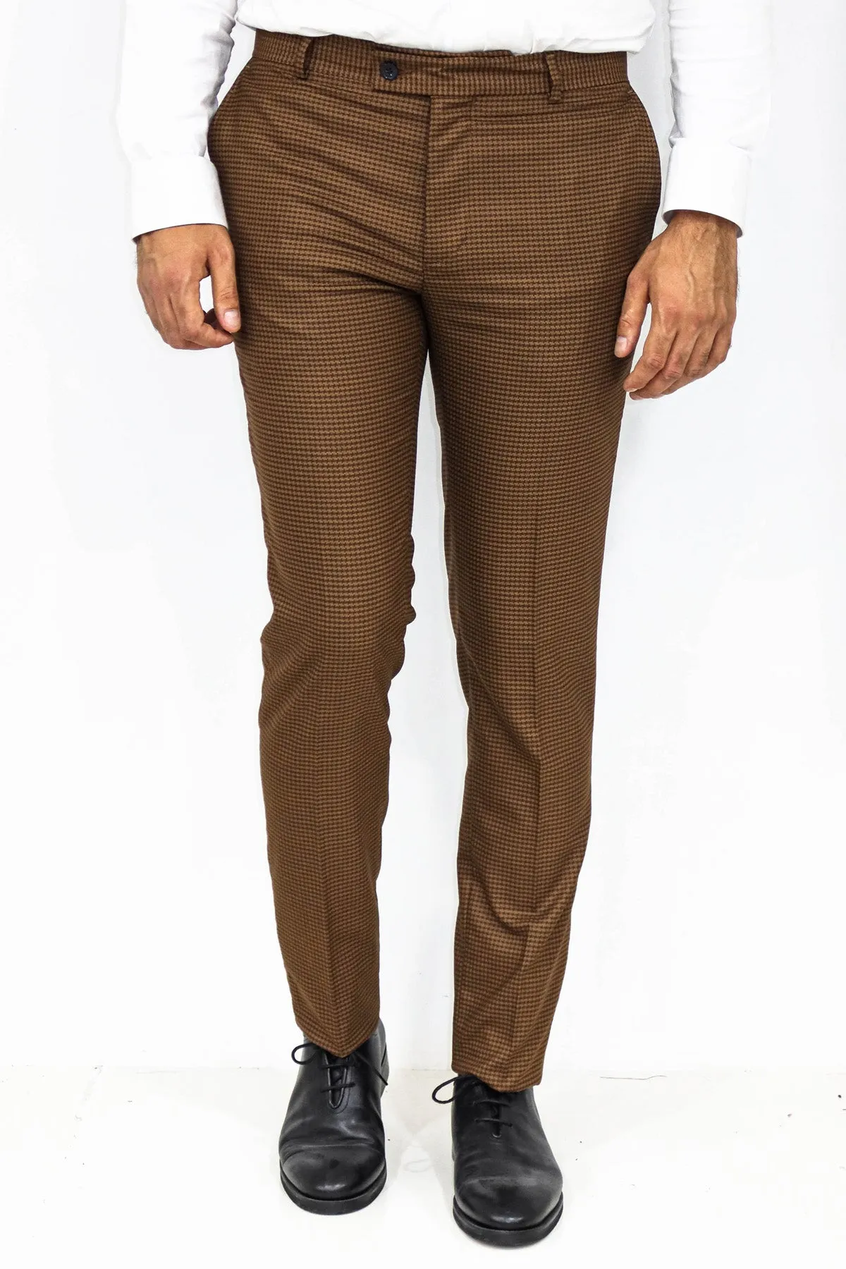 Slim Fit Patterned Brown Men Pants - Wessi
