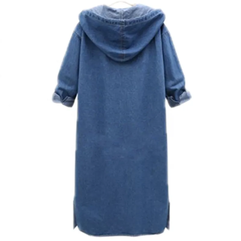 Spring And Summer  Street Fashion Women Long Light Weight  Blue Denim Jacket/Shirt Jacket