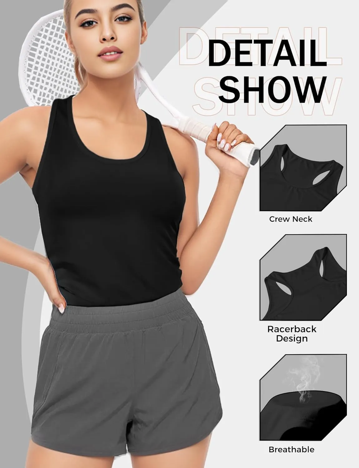 Tank Top for Women, Workout Tank Tops Woman, Long Athletic Racerback Tank Tops for Women, Compression Sleeveless Shirts