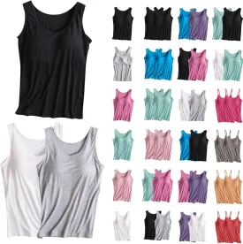 Tank Top with Built in Bra for Women Modal Built-in Bra Padded Camisole Stretch Cami Undershirt Yoga Tanks Tops 2 PC