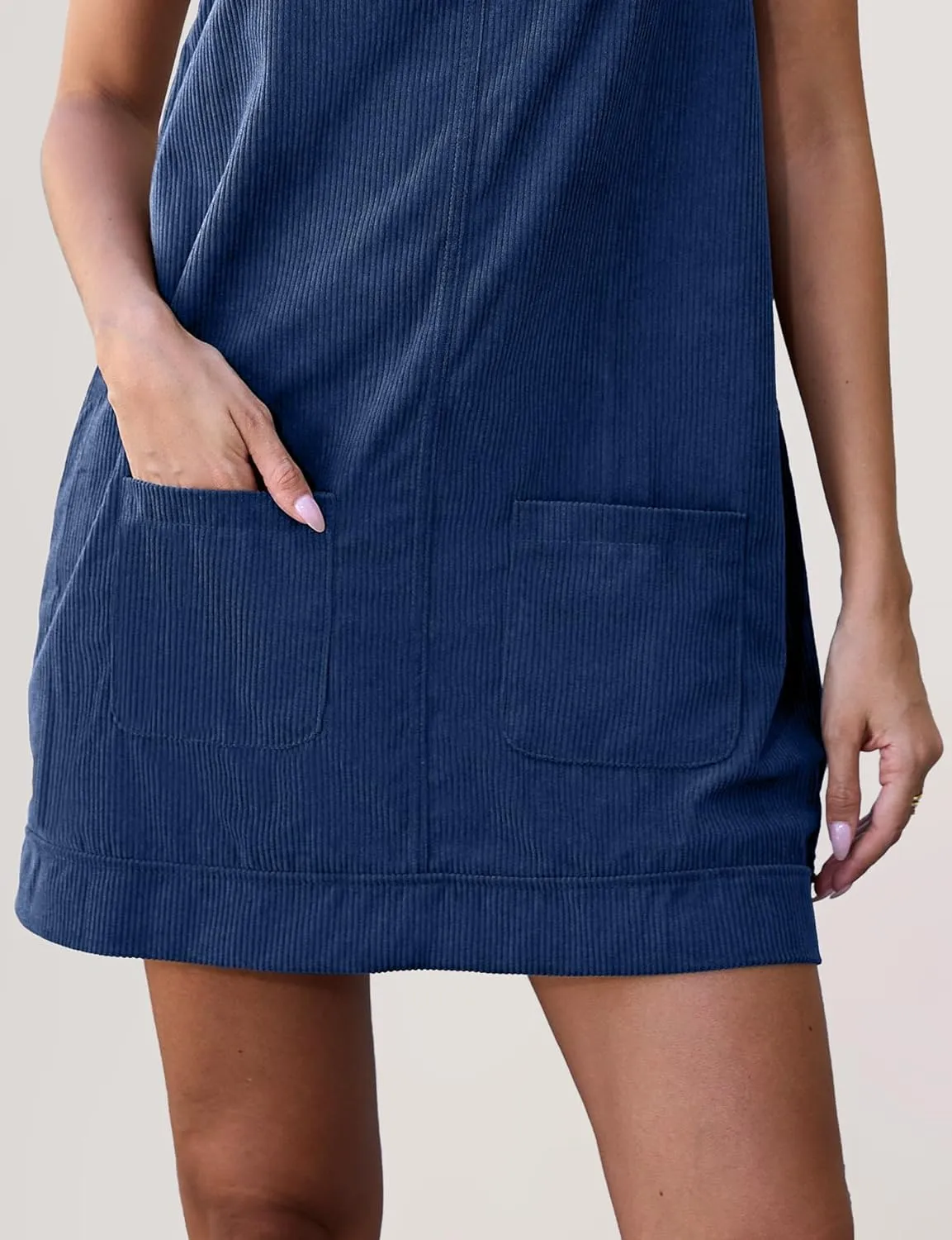 TBA Corduroy Overall Dress for Women Round Neck Skirtall Jumper A Line Mini Romper Pinafore with Pockets