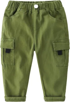 Toddler Baby Boys Twill Cargo Pants Pull-on Elastic Waist Baggy Joggers Solid School niform Hiking Pants