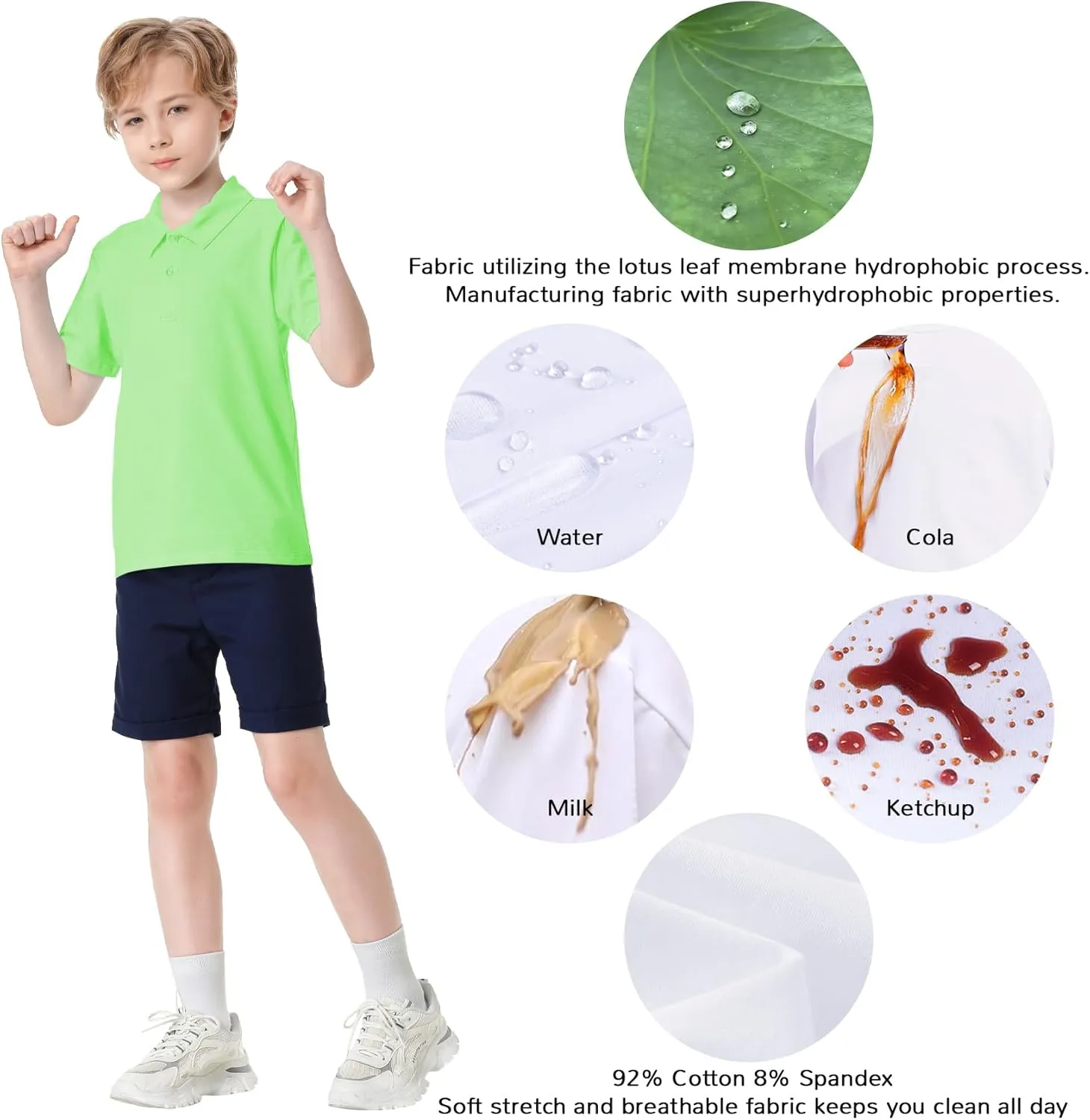 Toddler to Youth Stain Resistant Polo Shirts Kids Collared Golf T-Shirt School Uniform for Boys and Girls