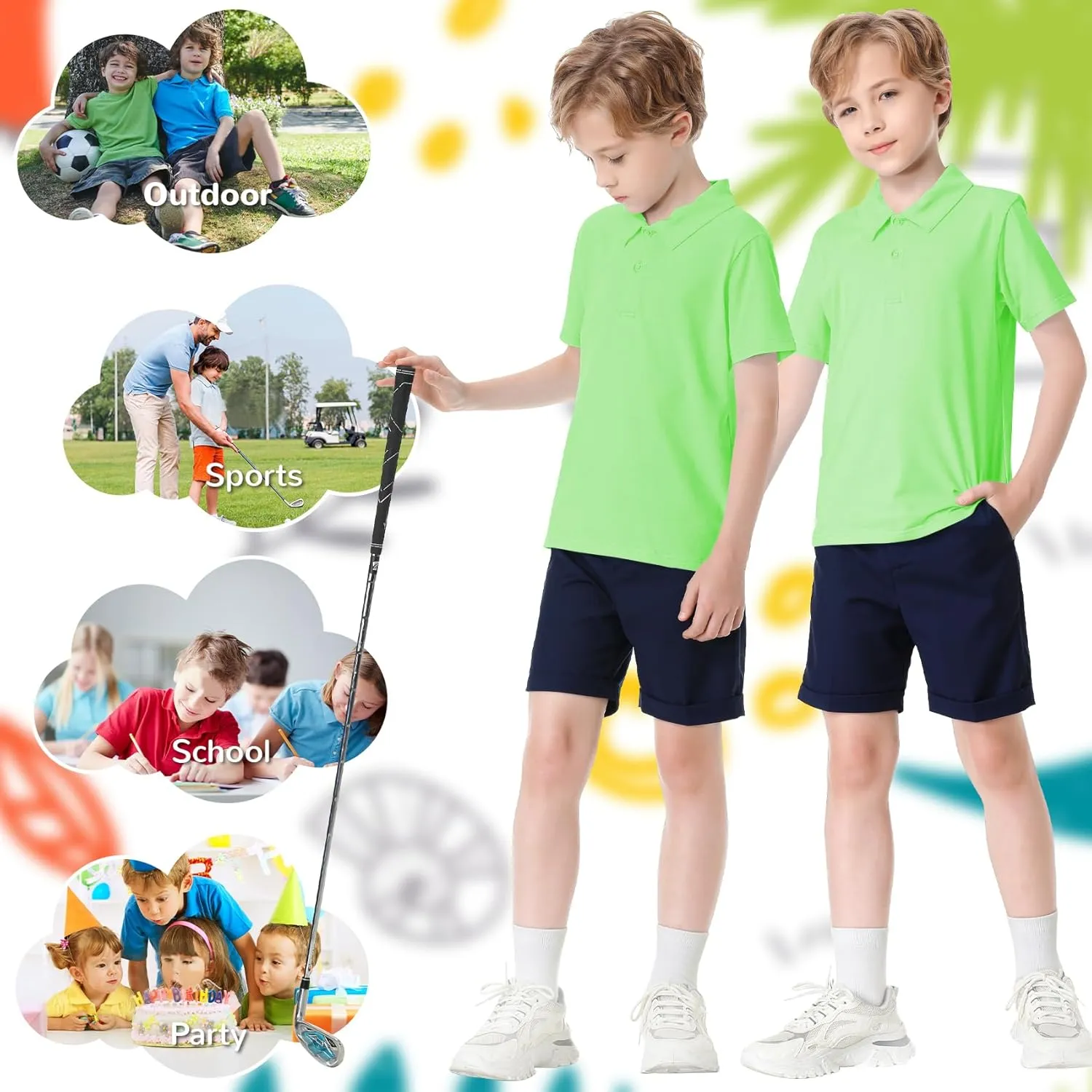 Toddler to Youth Stain Resistant Polo Shirts Kids Collared Golf T-Shirt School Uniform for Boys and Girls