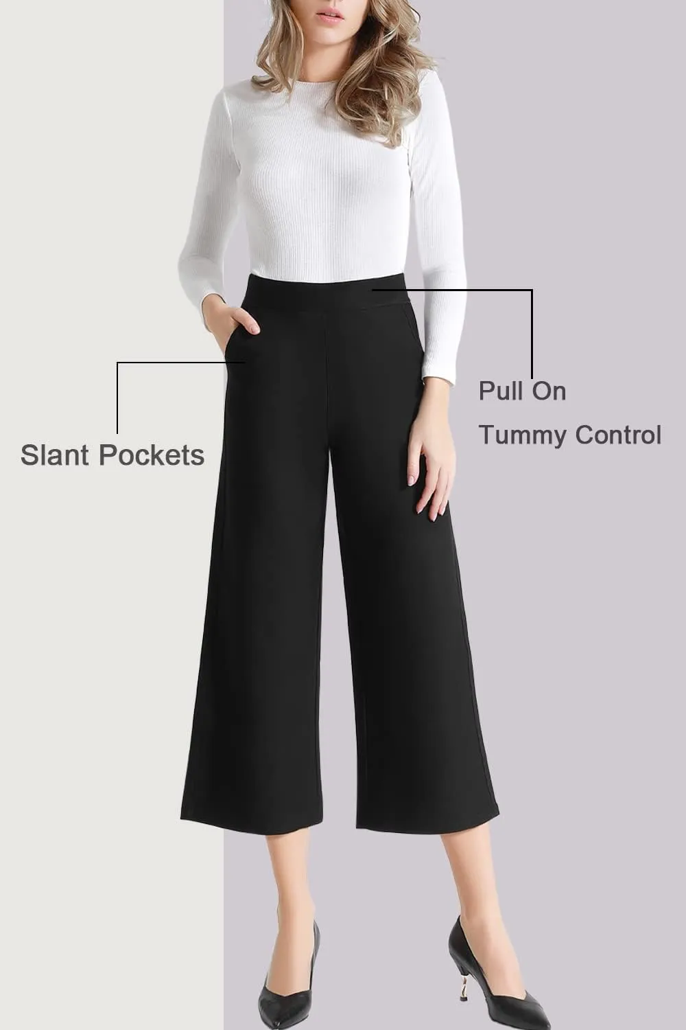 Tsful Wide Leg Pants for Women Trousers High Waisted Dress Pants Business Casual Summer Capris Stretch Pull On Work Slacks