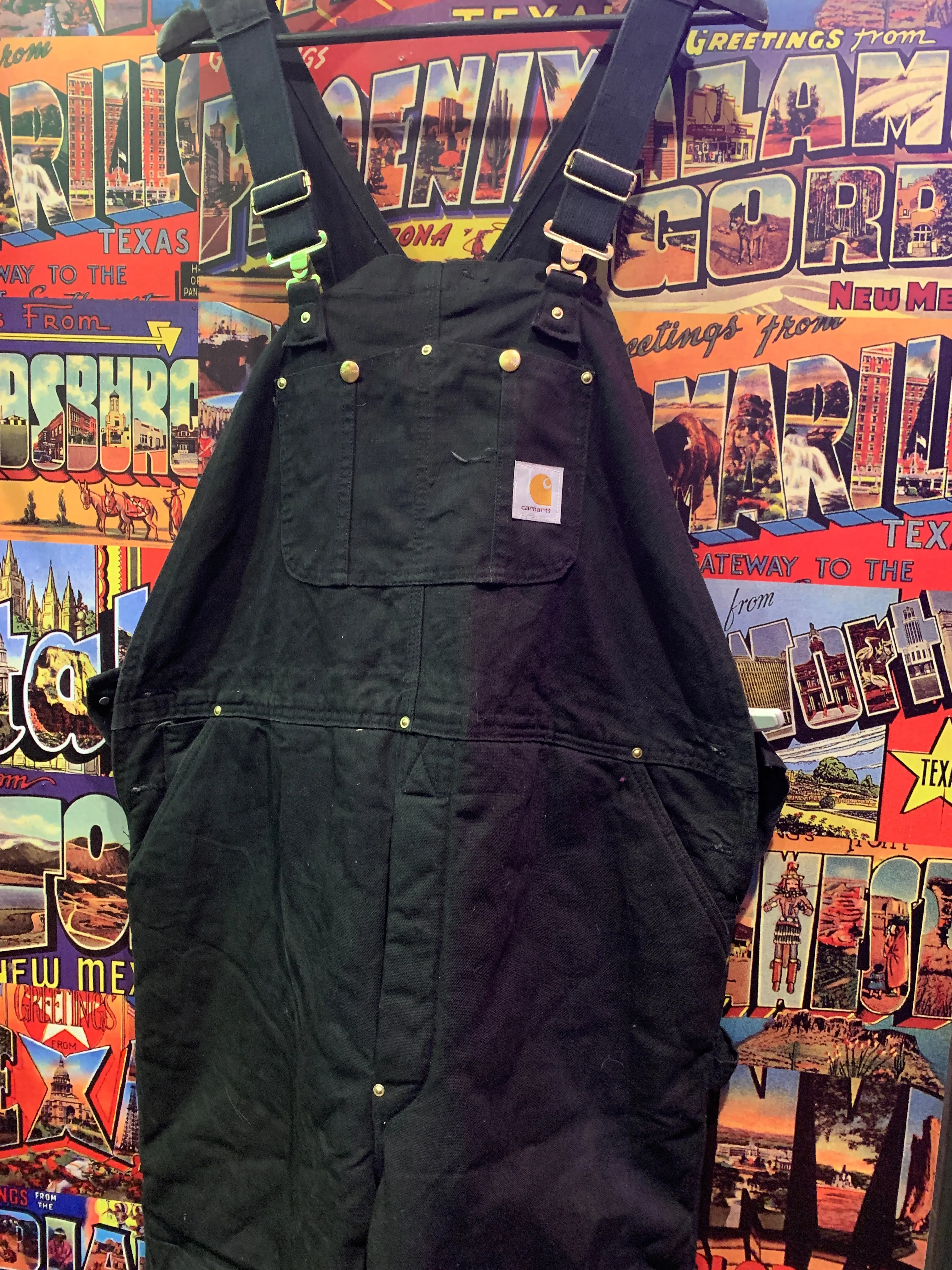 Vintage Carhartt Black Duckcloth Insulated Overalls, Waist 44. FREE POSTAGE