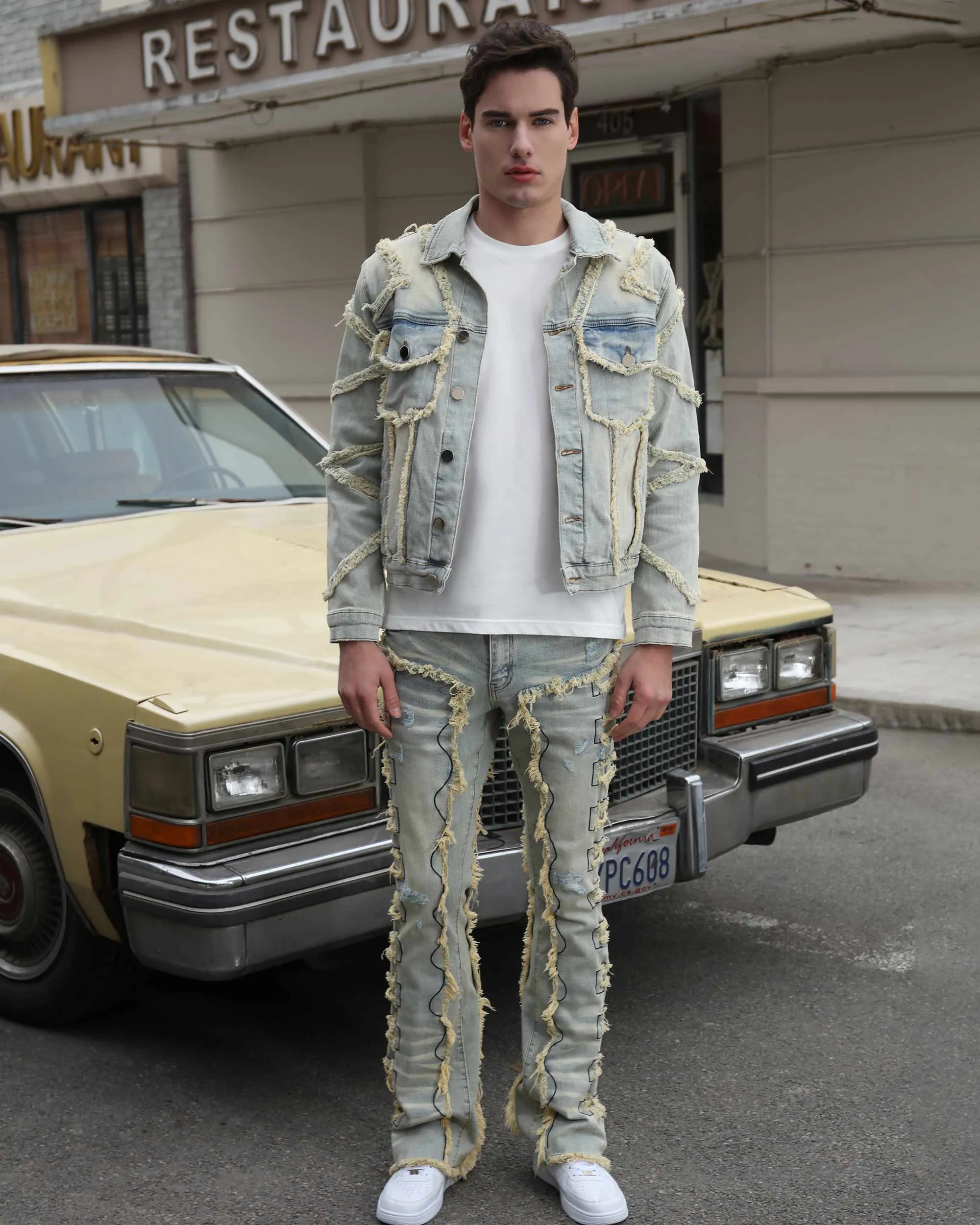 Vintage Fringe Blue Stacked Denim Jacket-Mexico Local Delivery