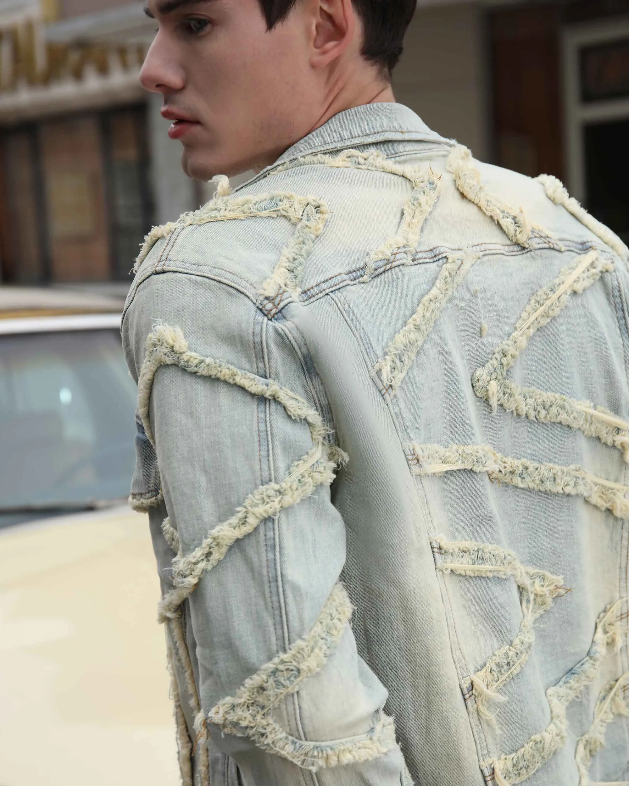 Vintage Fringe Blue Stacked Denim Jacket-Mexico Local Delivery