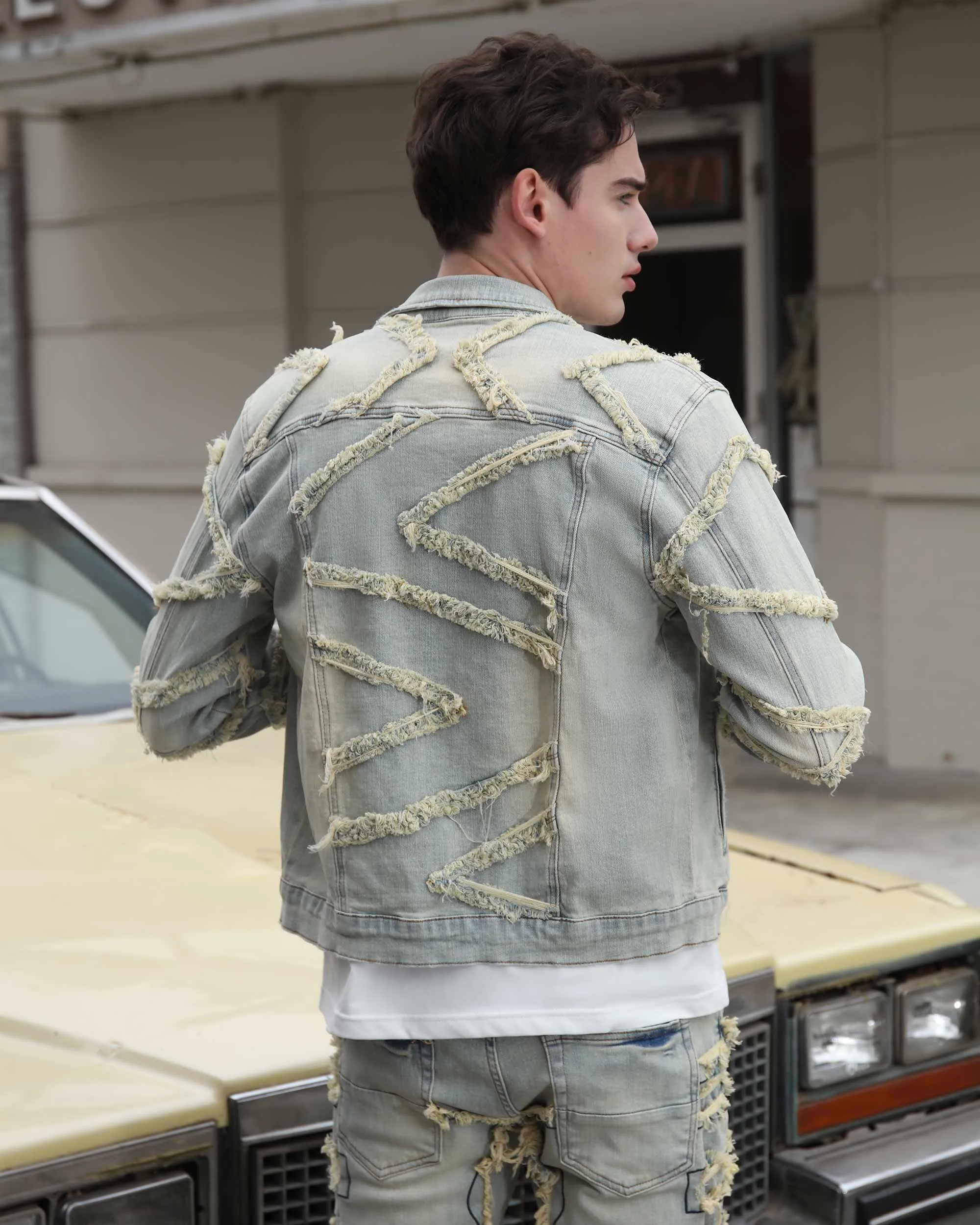 Vintage Fringe Blue Stacked Denim Jacket-Mexico Local Delivery