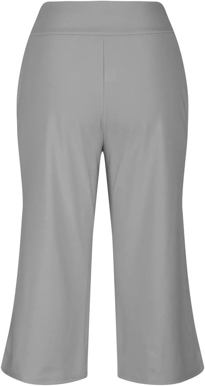 Wide Leg Cropped Pants for Women Drawstring Culottes with Pockets 2025 Summer Gaucho Palazzo Yoga Pants
