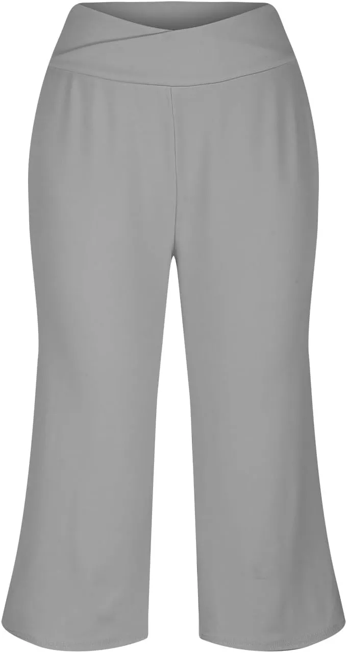 Wide Leg Cropped Pants for Women Drawstring Culottes with Pockets 2025 Summer Gaucho Palazzo Yoga Pants