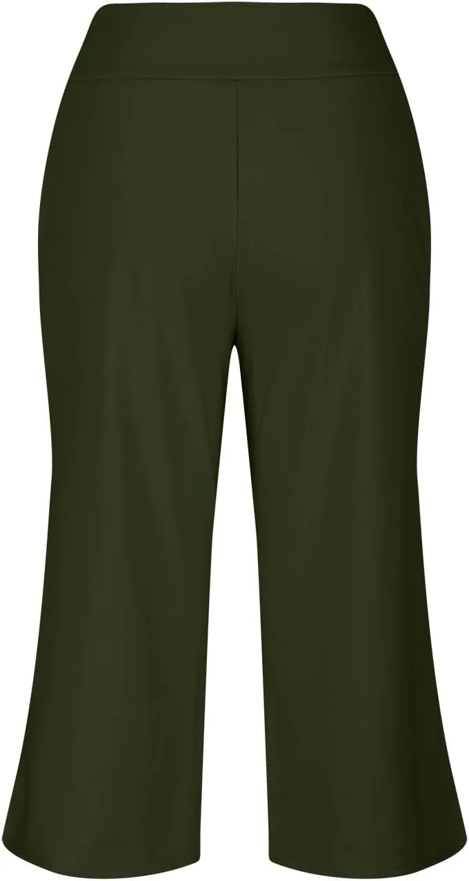 Wide Leg Cropped Pants for Women Drawstring Culottes with Pockets 2025 Summer Gaucho Palazzo Yoga Pants