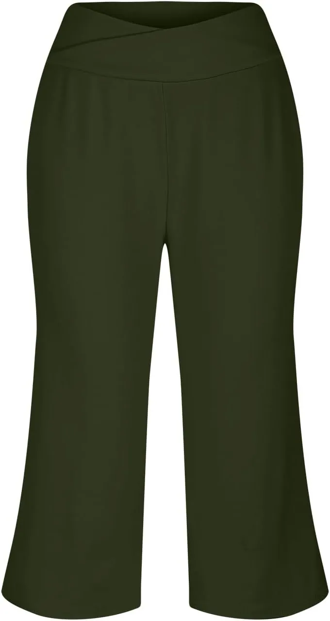 Wide Leg Cropped Pants for Women Drawstring Culottes with Pockets 2025 Summer Gaucho Palazzo Yoga Pants