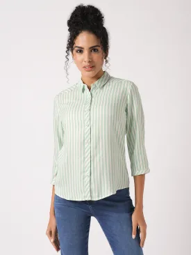 Women Slim Fit Mint/White Stripe Shirt