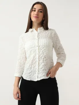 Women Slim Fit Off White Shirt
