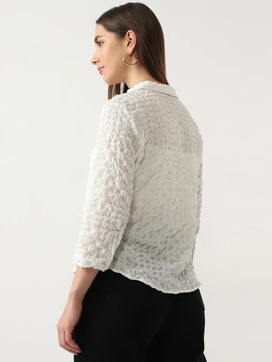 Women Slim Fit Off White Shirt