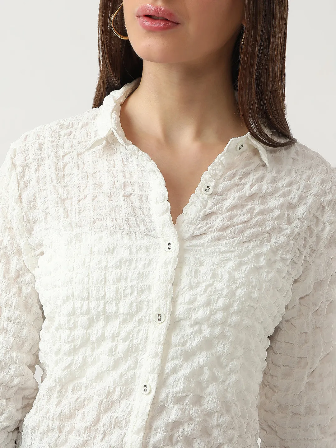Women Slim Fit Off White Shirt