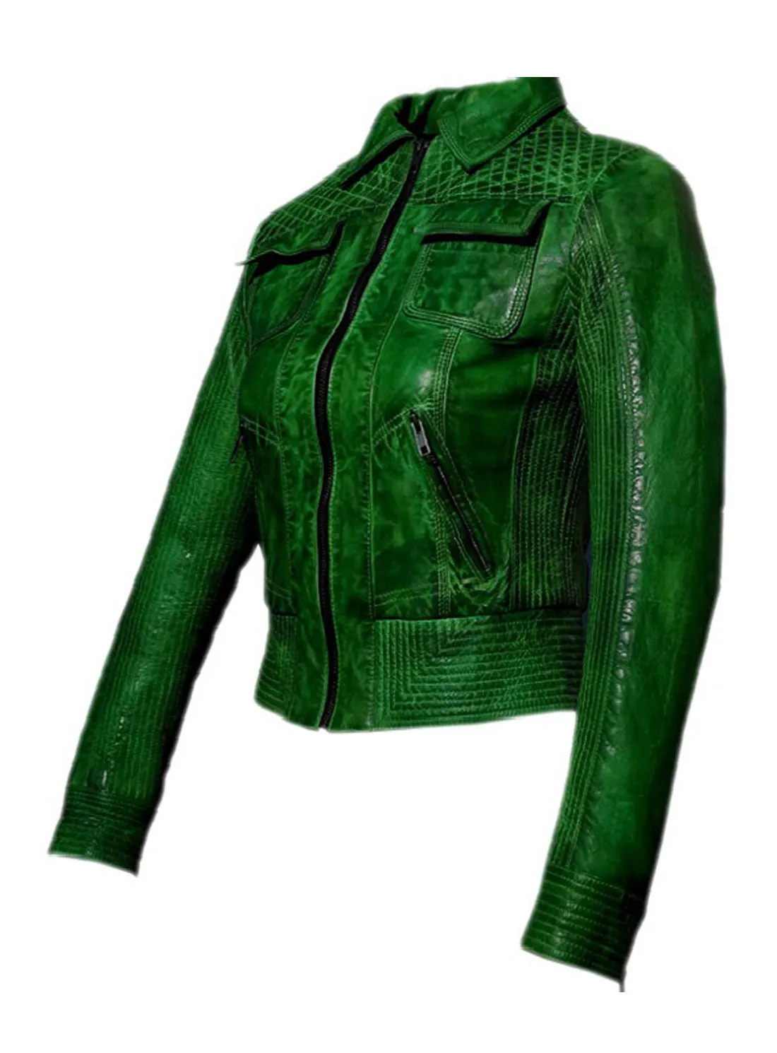 Women Washed Vintage Leather Short Jacket