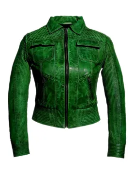 Women Washed Vintage Leather Short Jacket