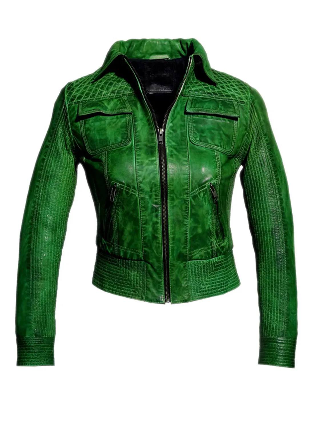 Women Washed Vintage Leather Short Jacket