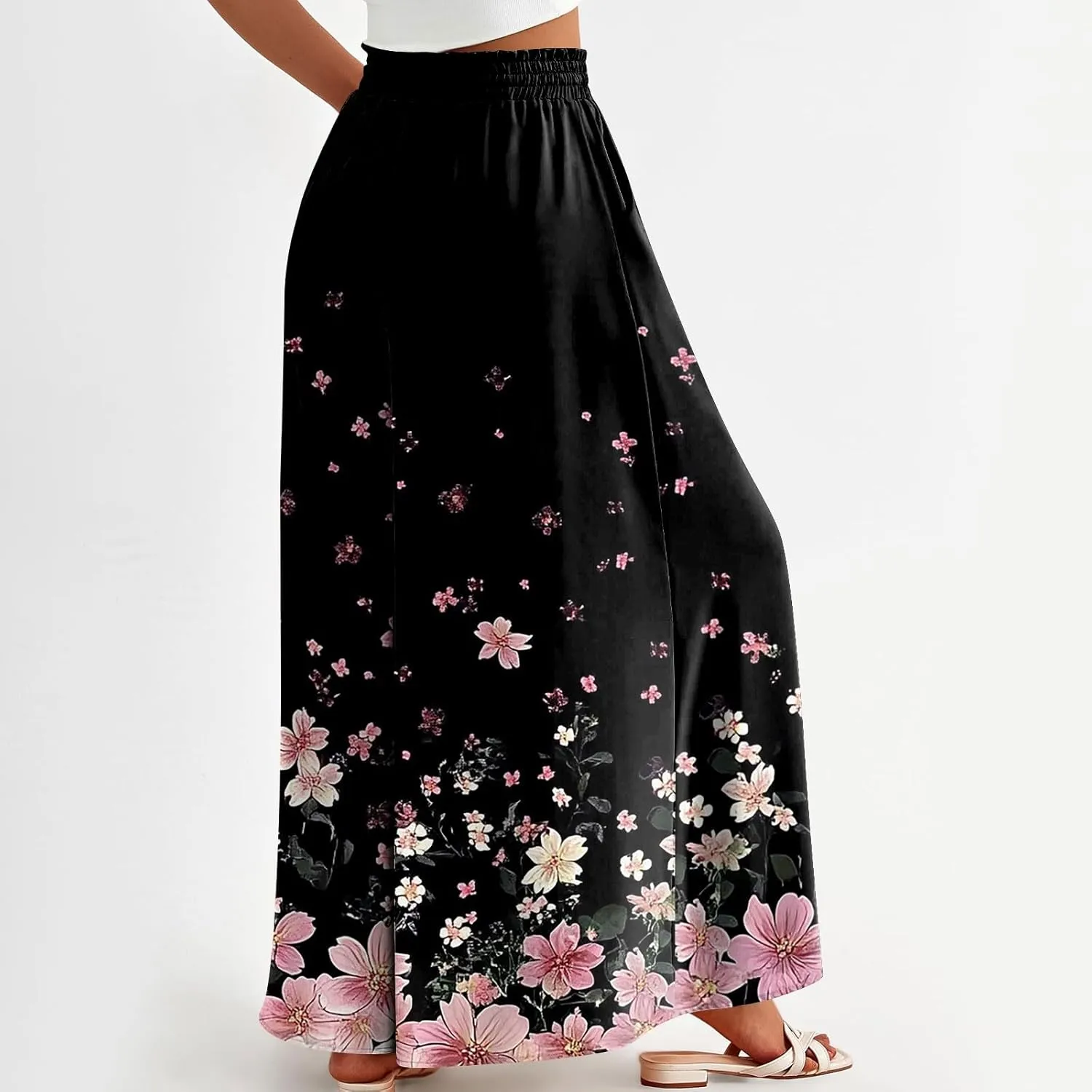 Women's 2025 Summer Wide Leg Palazzo Pants High Waisted That Look Like Skirts Flowy Pockets Lounge Boho Beach Trousers