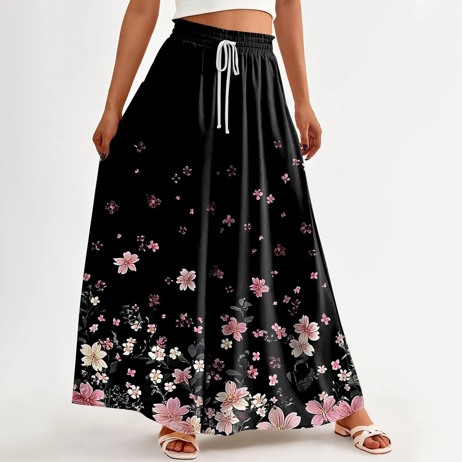 Women's 2025 Summer Wide Leg Palazzo Pants High Waisted That Look Like Skirts Flowy Pockets Lounge Boho Beach Trousers